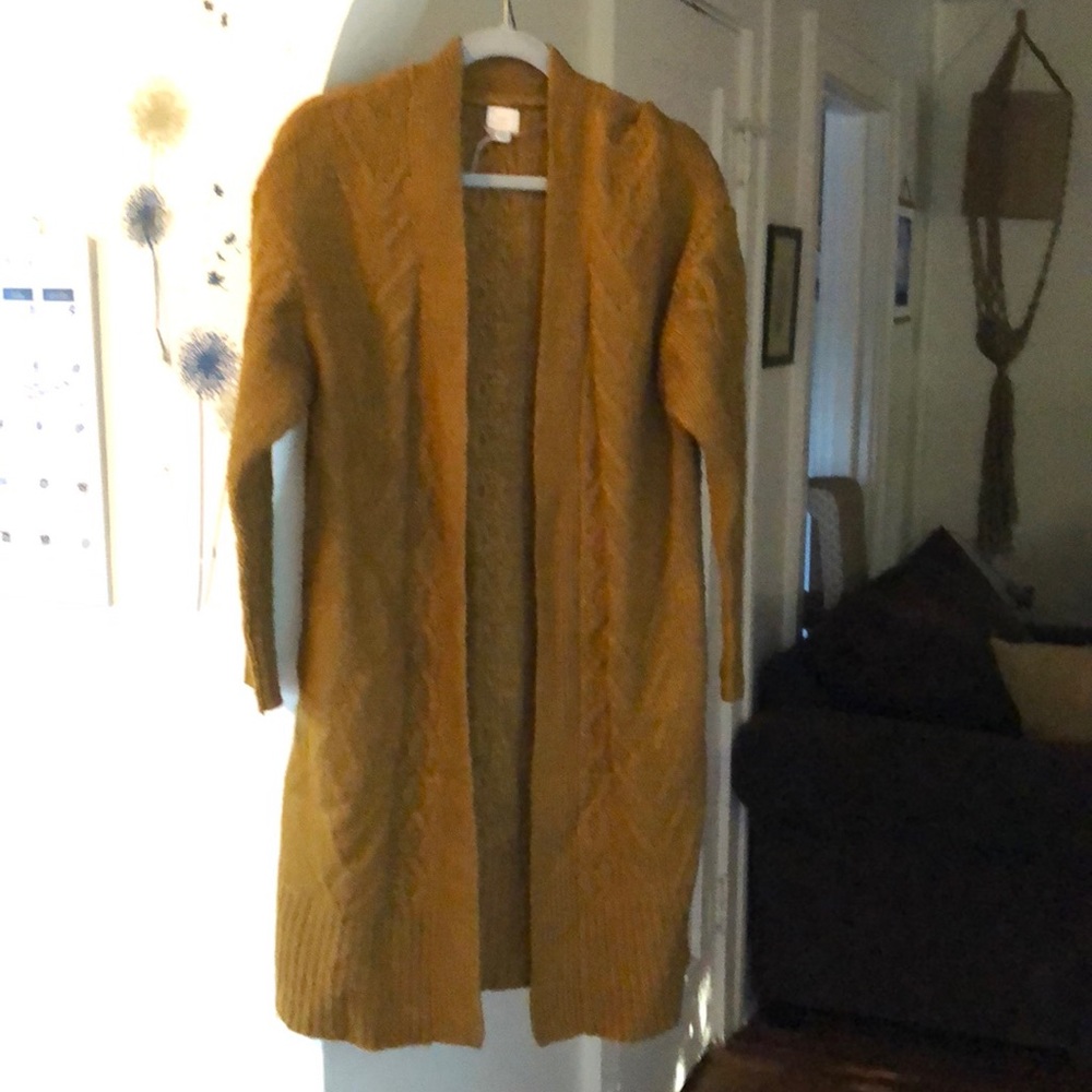 Olive green/brownish cable knit duster sweater | small, oversized